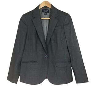 Lands’ End charcoal grey pink windowpane blazer WOMENS 8P 8 Petite Academia Work